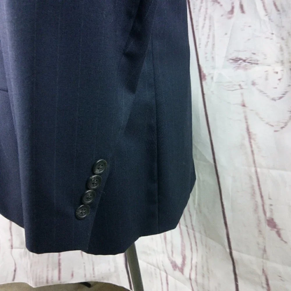 Chaps Ralph Lauren 42R Wool 3 Button Deep Blue Striped Suit Blazer Jacket